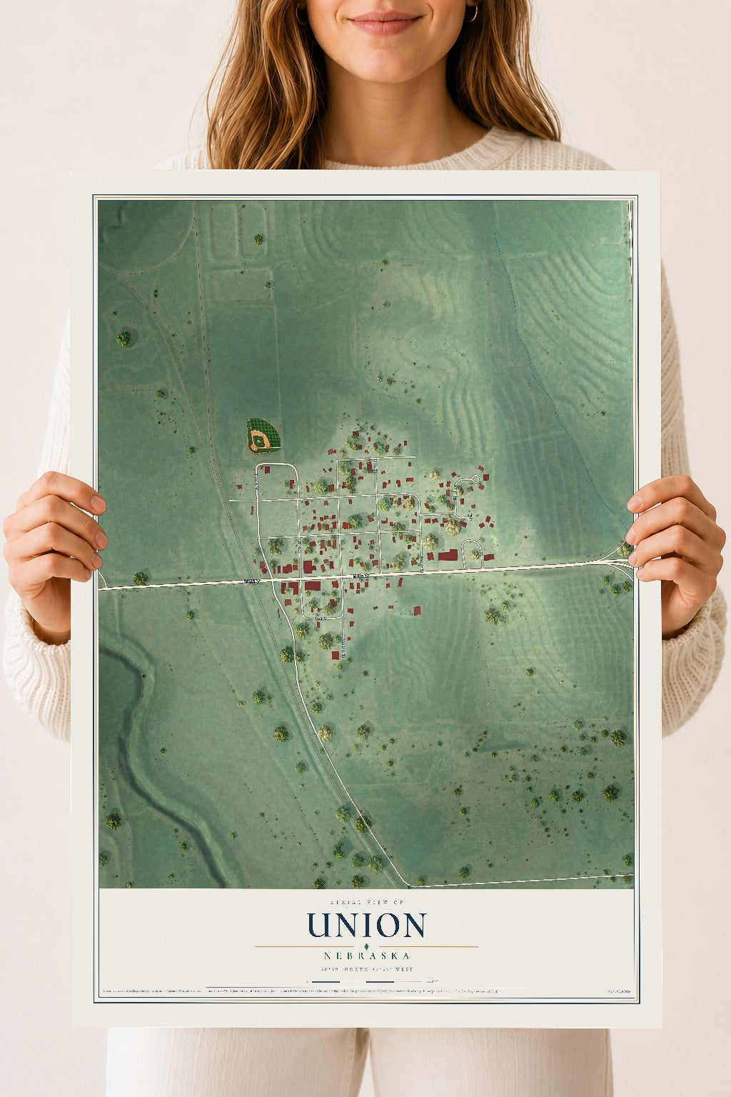 Map of Union, Nebraska, 18 x 24 inch unframed archival matte print