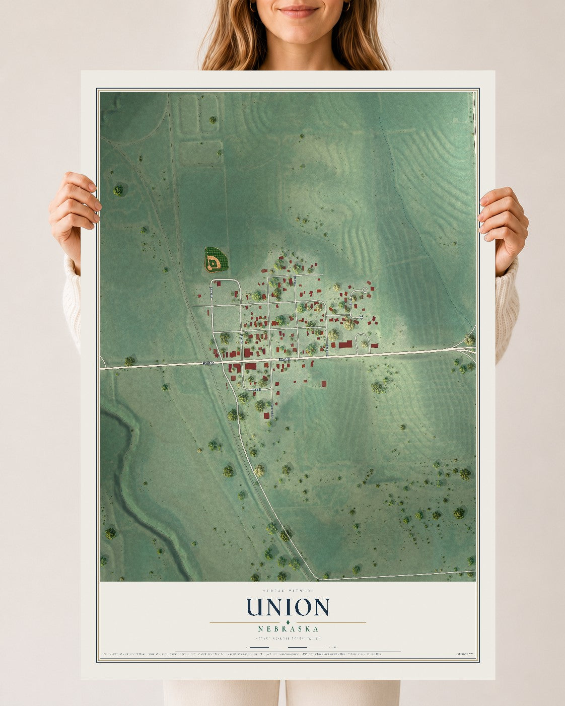 Map of Union, Nebraska, 24 x 36 inch unframed archival matte print