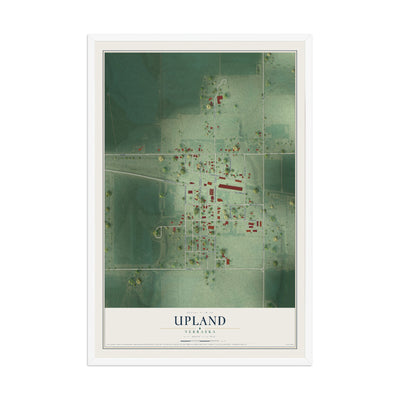 Map of Upland, Nebraska, 12 x 18 inch print in a white wood frame