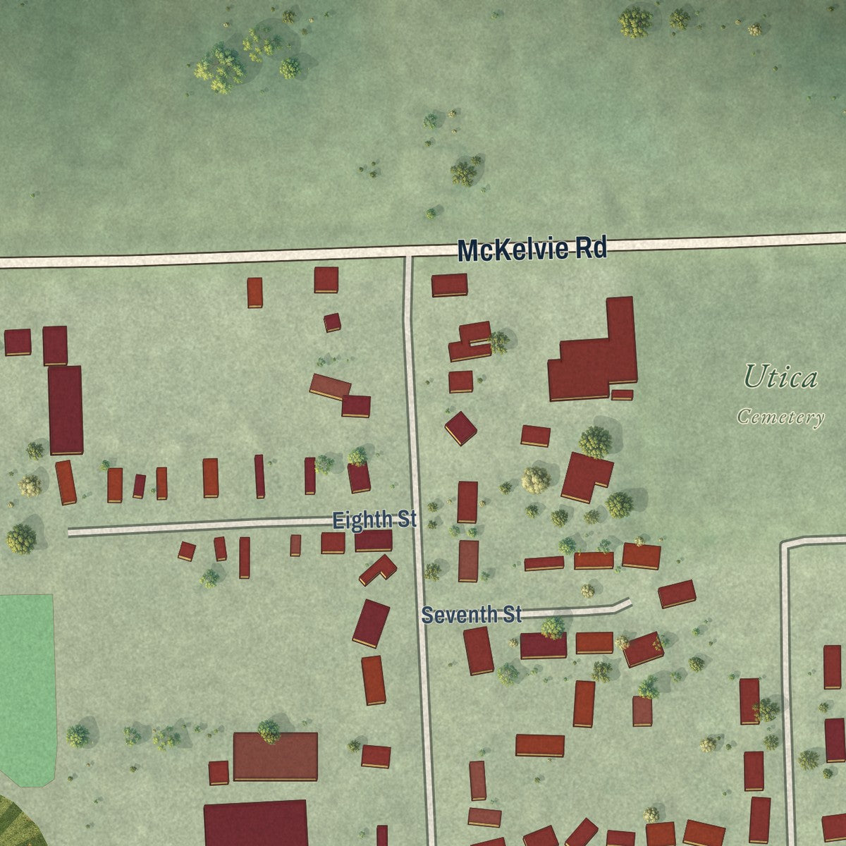 Second close-up of the map of Utica, Nebraska print showing more streets and buildings
