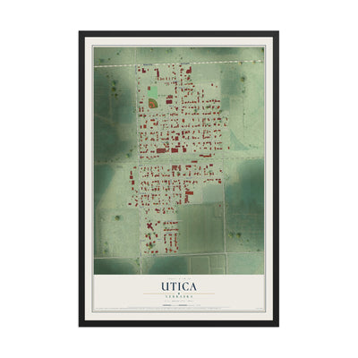 Map of Utica, Nebraska, 12 x 18 inch print in a black wood frame