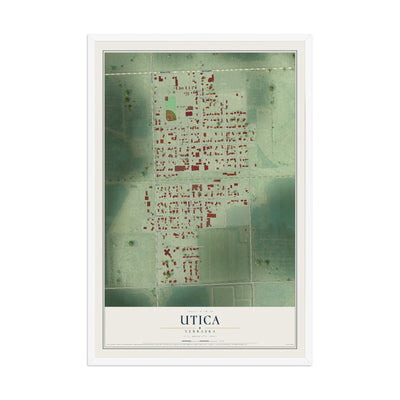 Map of Utica, Nebraska, 12 x 18 inch print in a white wood frame