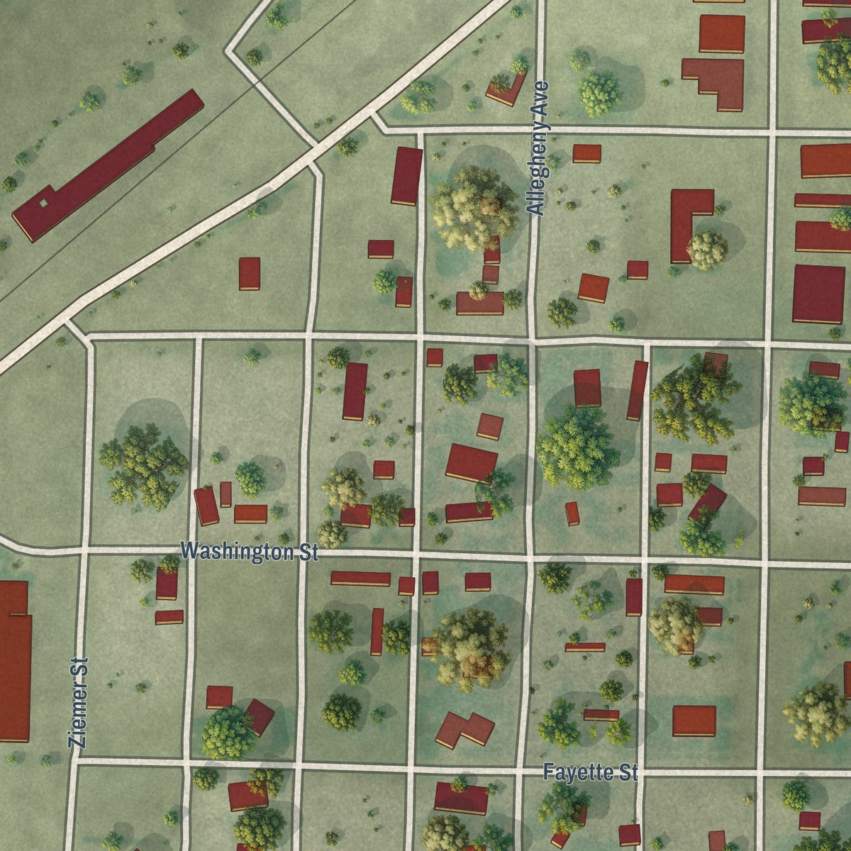 Close-up of the map of Venango, Nebraska print showing street and building detail