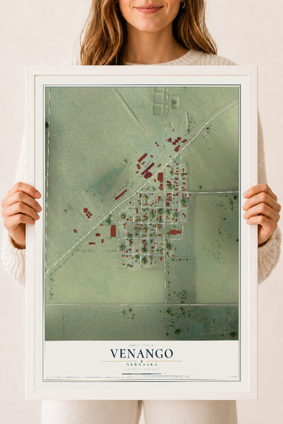 Map of Venango, Nebraska, 18 x 24 inch print in a white wood frame