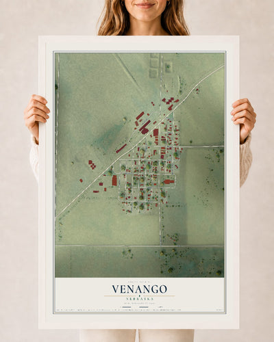 Map of Venango, Nebraska, 24 x 36 inch print in a white wood frame