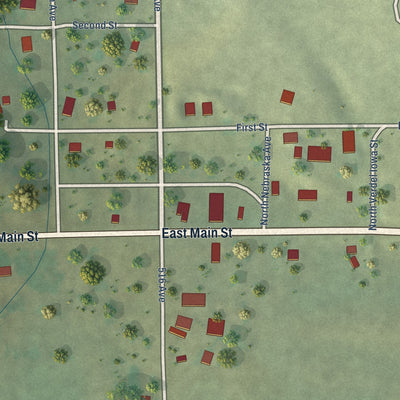 Close-up of the map of Verdel, Nebraska print showing street and building detail