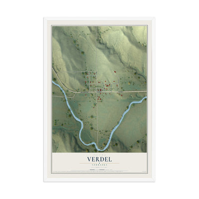 Map of Verdel, Nebraska, 12 x 18 inch print in a white wood frame