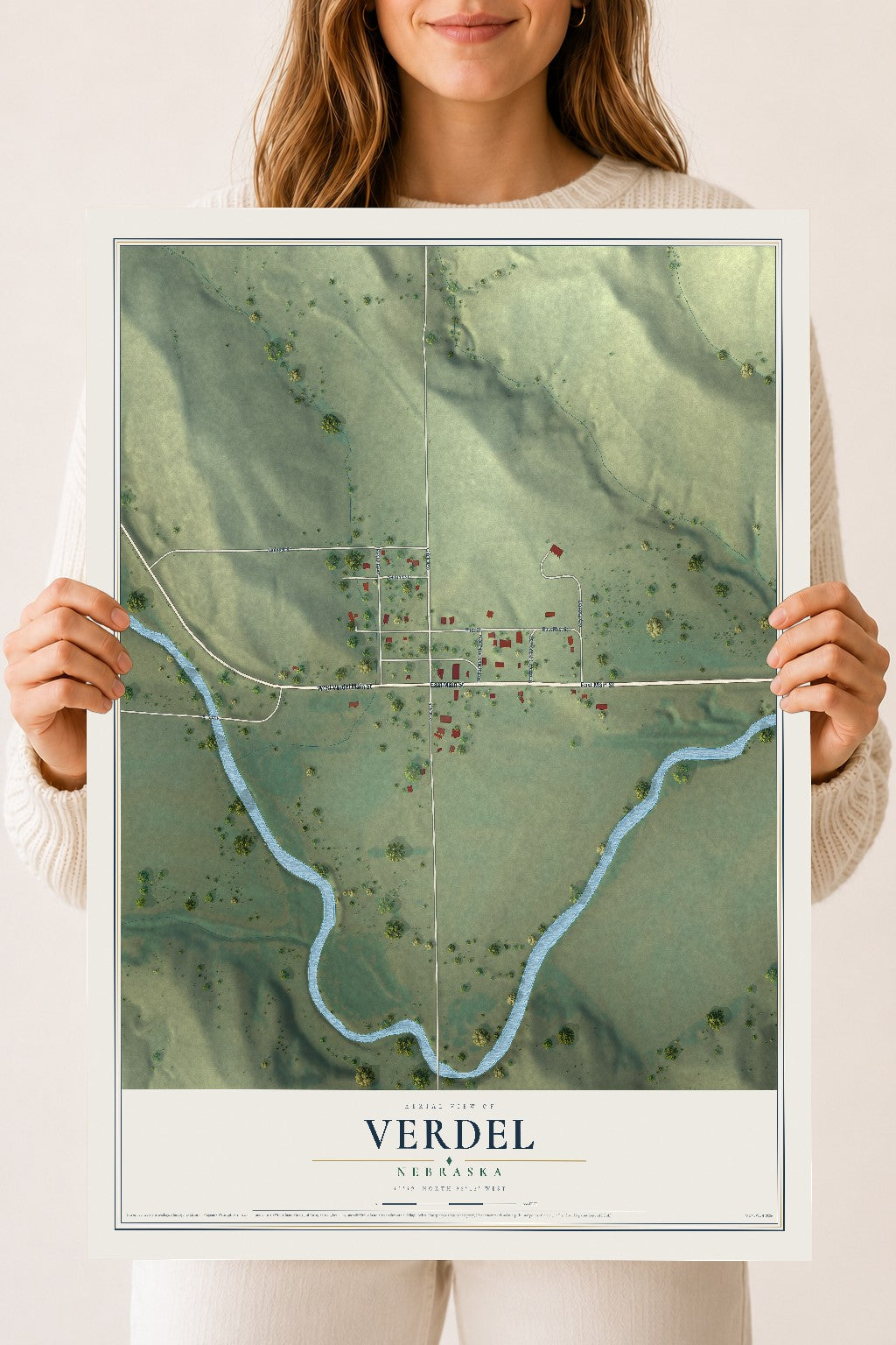 Map of Verdel, Nebraska, 18 x 24 inch unframed archival matte print