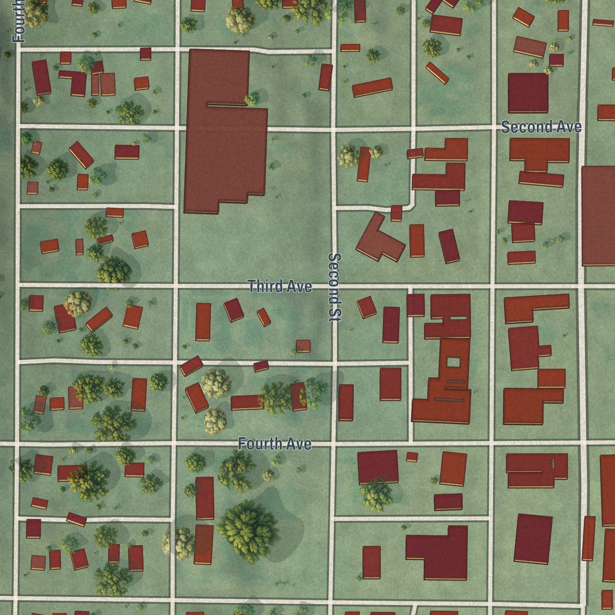 Close-up of the map of Verdigre, Nebraska print showing street and building detail