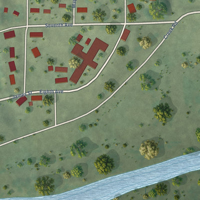 Second close-up of the map of Verdigre, Nebraska print showing more streets and buildings