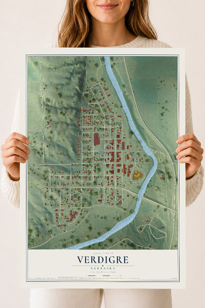 Map of Verdigre, Nebraska, 18 x 24 inch unframed archival matte print