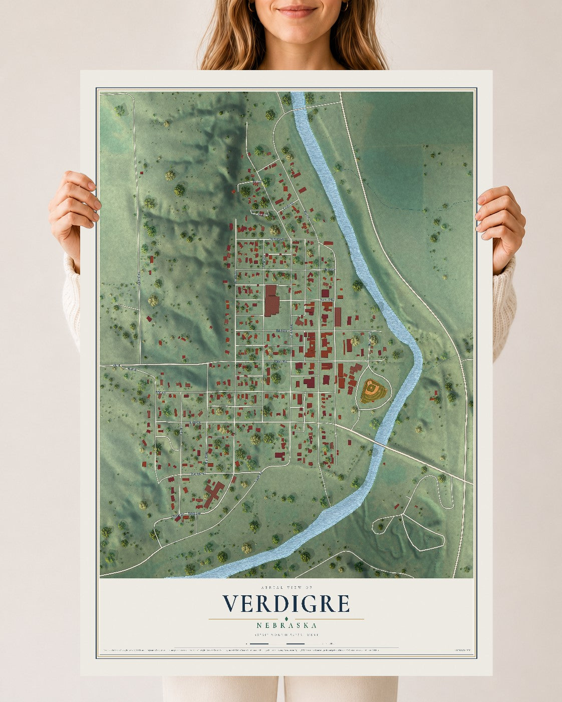 Map of Verdigre, Nebraska, 24 x 36 inch unframed archival matte print