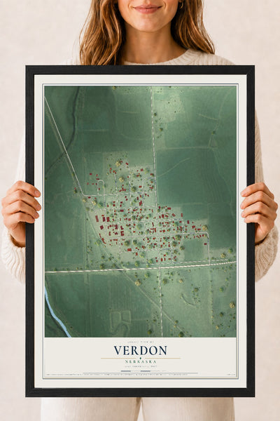 Map of Verdon, Nebraska, 18 x 24 inch print in a black wood frame