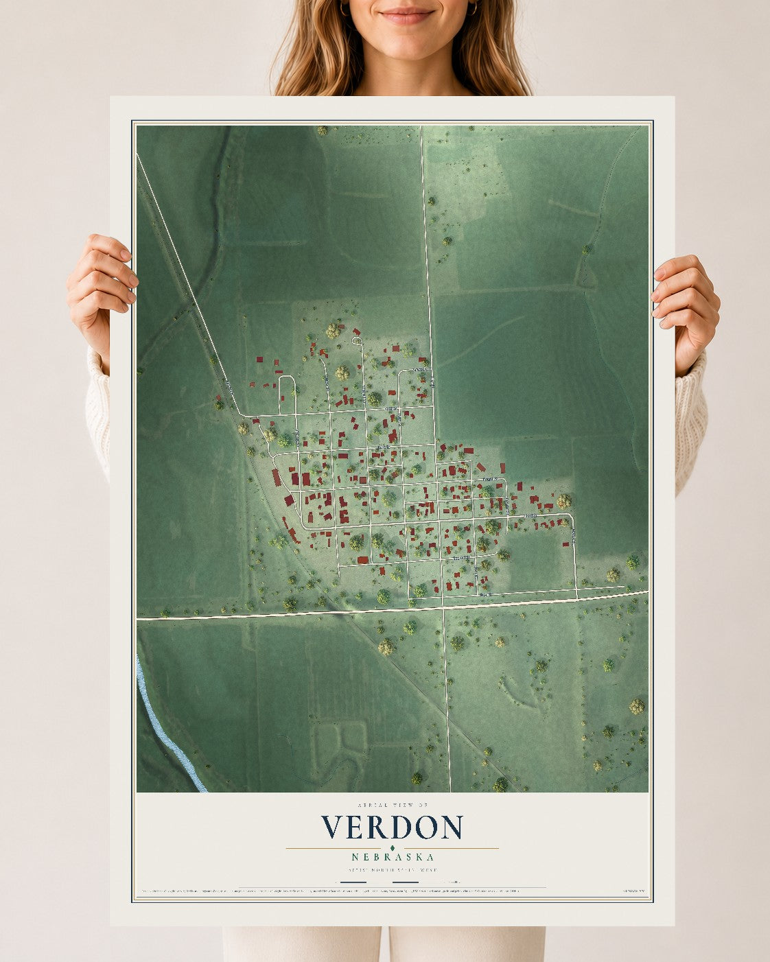 Map of Verdon, Nebraska, 24 x 36 inch unframed archival matte print