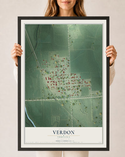 Map of Verdon, Nebraska, 24 x 36 inch print in a black wood frame