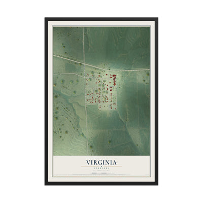 Map of Virginia, Nebraska, 12 x 18 inch print in a black wood frame