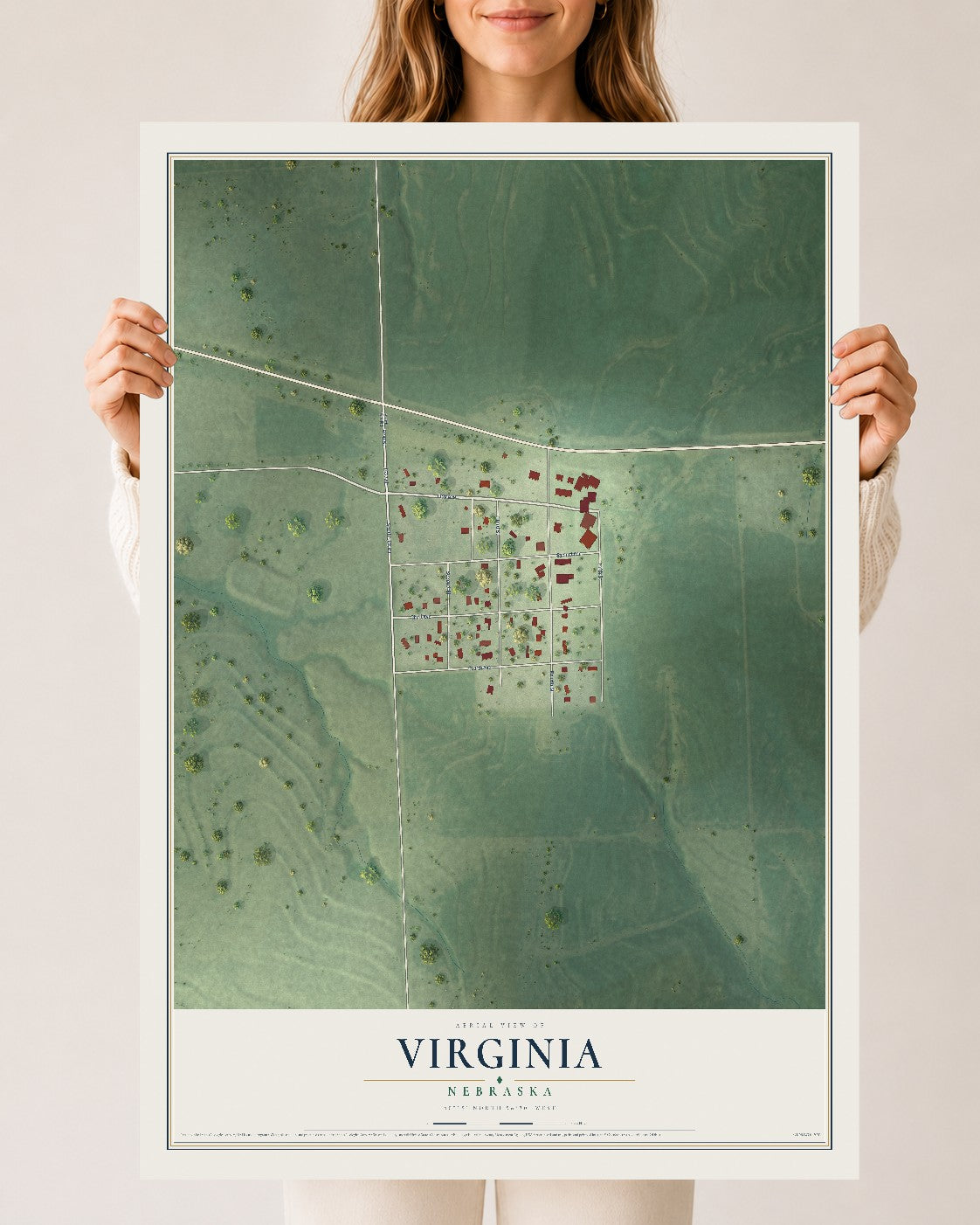 Map of Virginia, Nebraska, 24 x 36 inch unframed archival matte print