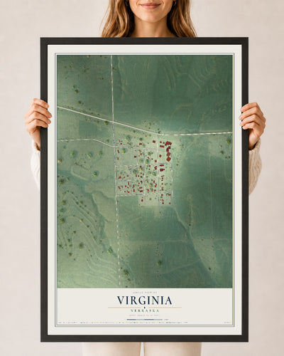 Map of Virginia, Nebraska, 24 x 36 inch print in a black wood frame