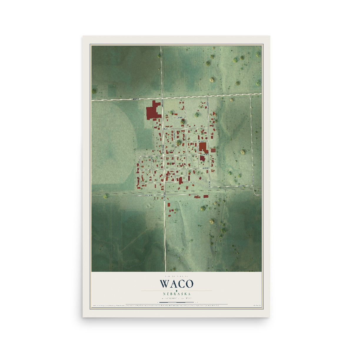 Map of Waco, Nebraska, 12 x 18 inch unframed archival matte print