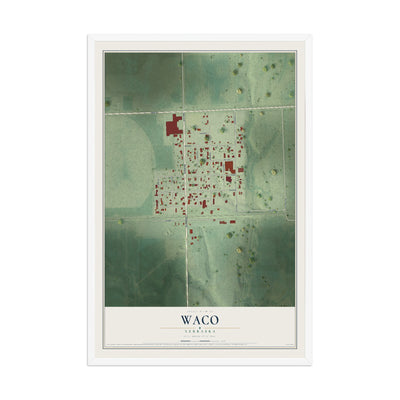 Map of Waco, Nebraska, 12 x 18 inch print in a white wood frame