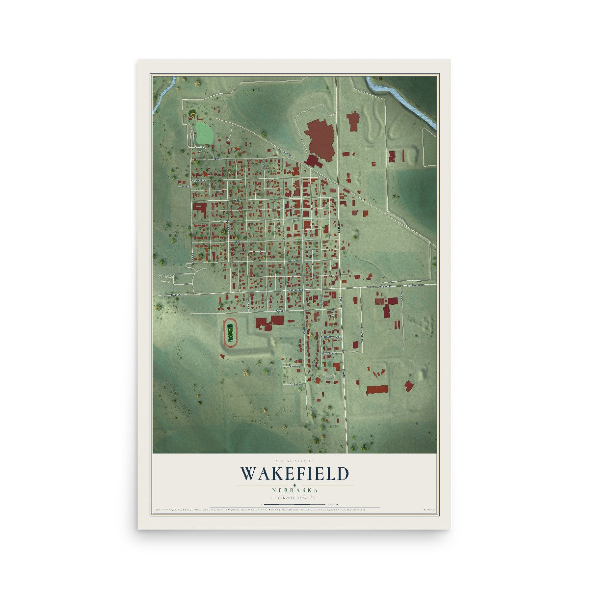 Map of Wakefield, Nebraska, 12 x 18 inch unframed archival matte print