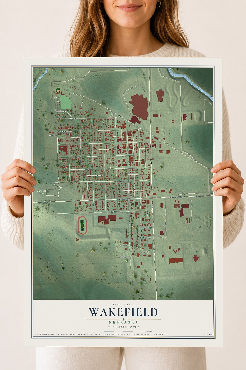 Map of Wakefield, Nebraska, 18 x 24 inch unframed archival matte print