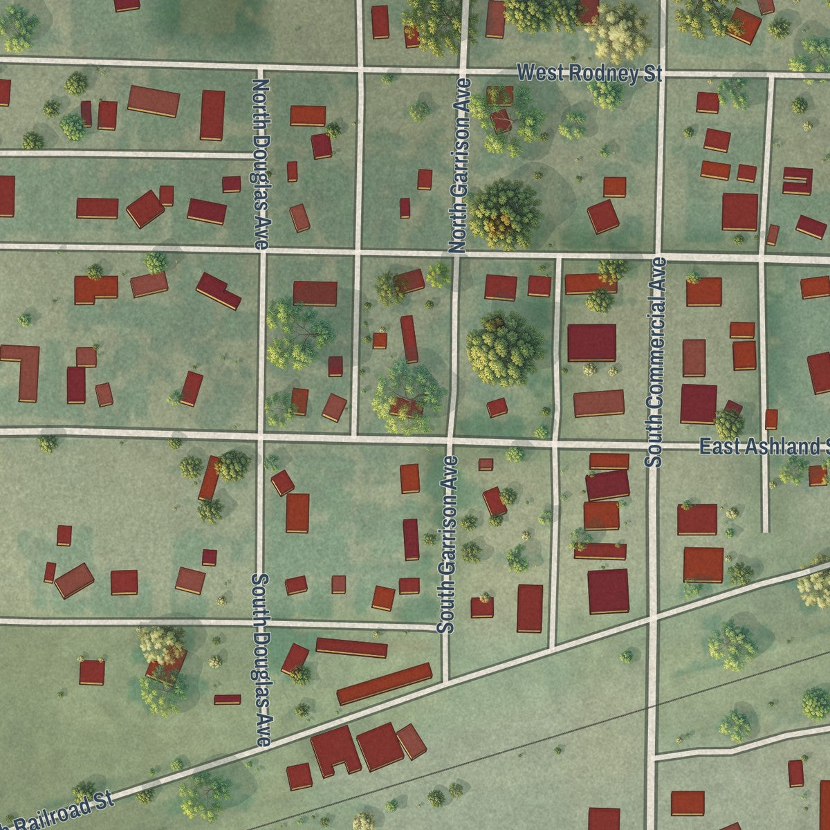 Close-up of the map of Wallace, Nebraska print showing street and building detail