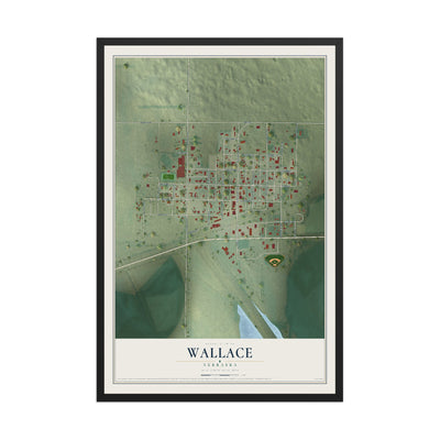 Map of Wallace, Nebraska, 12 x 18 inch print in a black wood frame