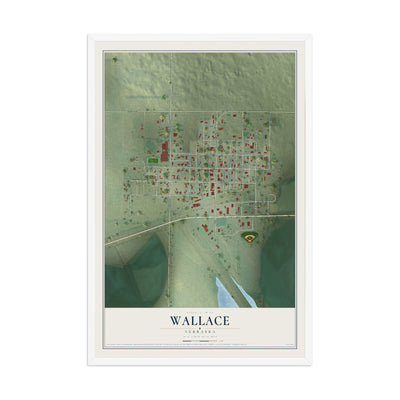 Map of Wallace, Nebraska, 12 x 18 inch print in a white wood frame