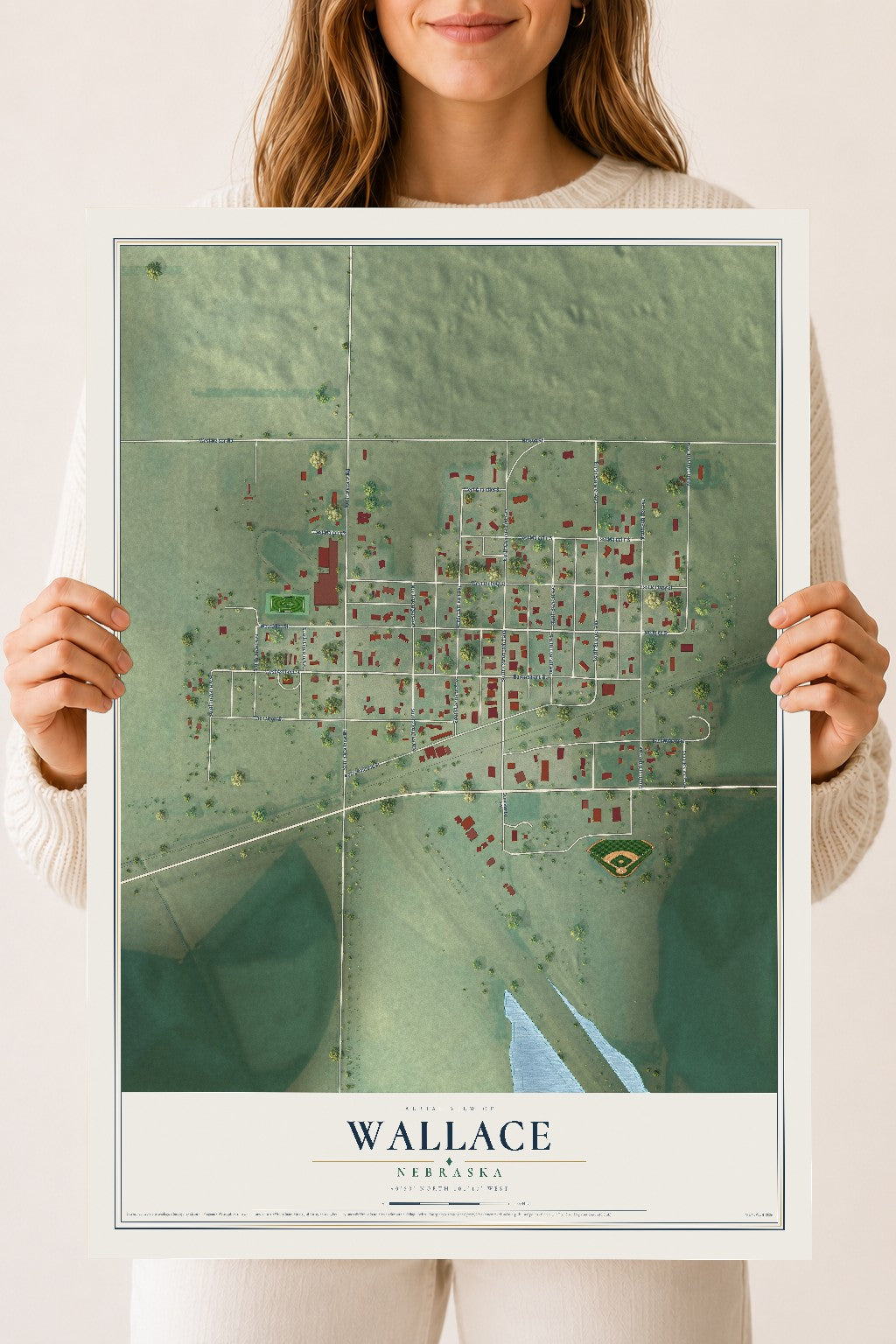 Map of Wallace, Nebraska, 18 x 24 inch unframed archival matte print