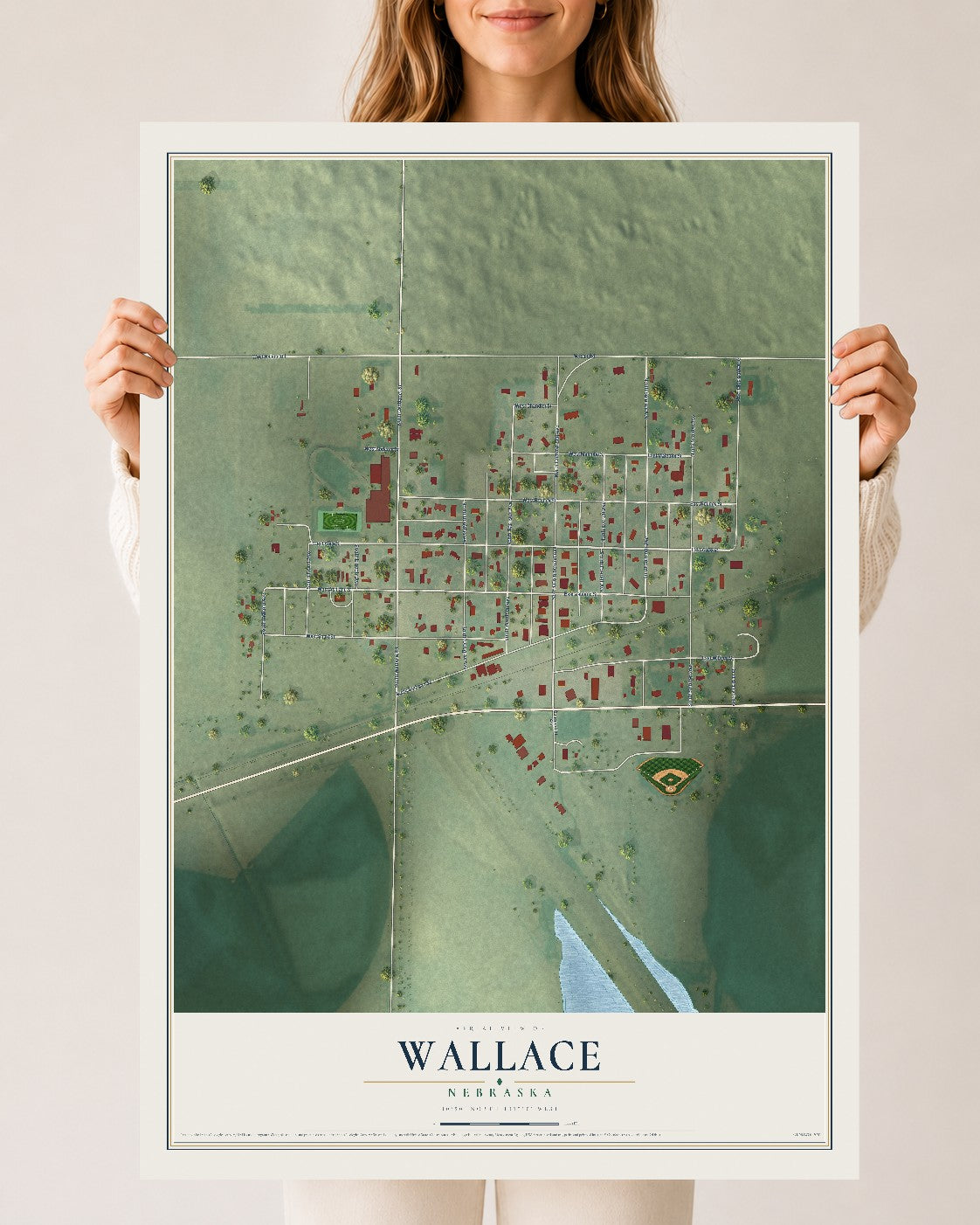 Map of Wallace, Nebraska, 24 x 36 inch unframed archival matte print