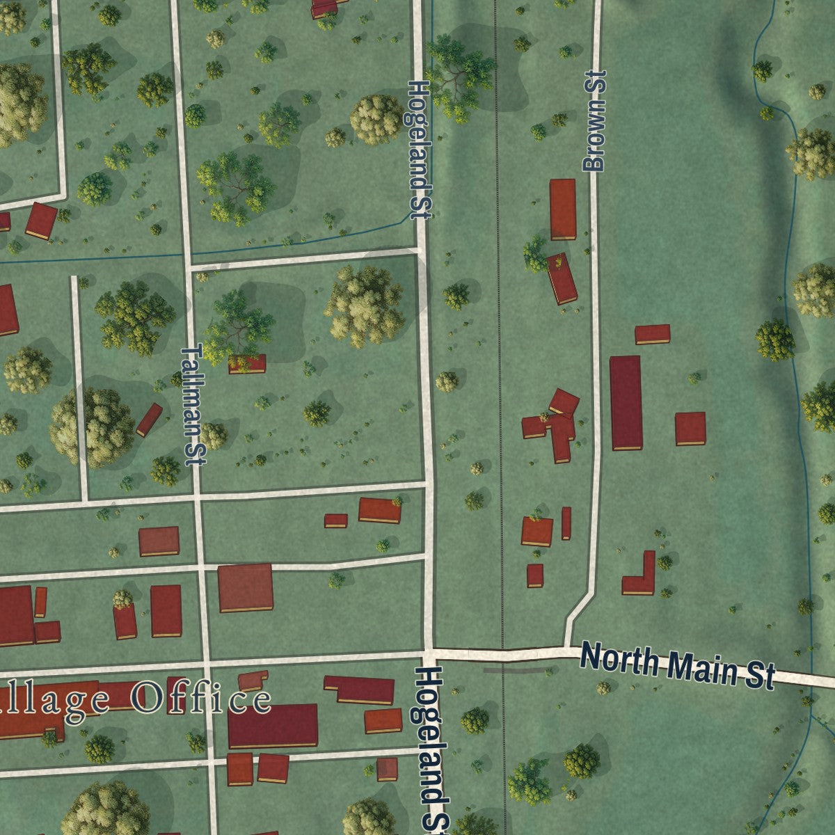 Second close-up of the map of Walthill, Nebraska print showing more streets and buildings
