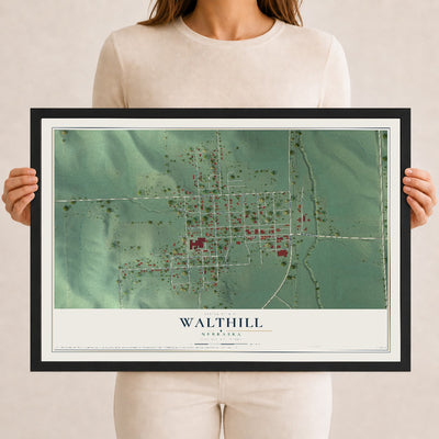 Map of Walthill, Nebraska, 12 x 18 inch print in a black wood frame