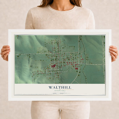 Map of Walthill, Nebraska, 12 x 18 inch print in a white wood frame