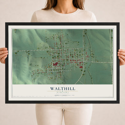 Map of Walthill, Nebraska, 18 x 24 inch print in a black wood frame