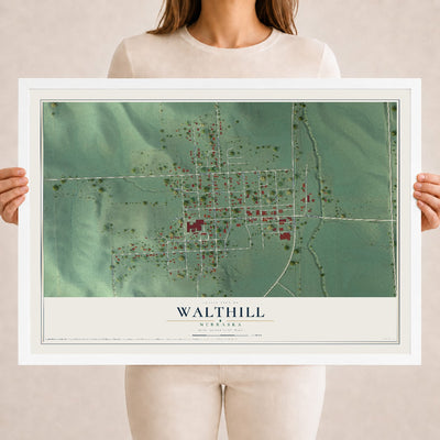 Map of Walthill, Nebraska, 18 x 24 inch print in a white wood frame