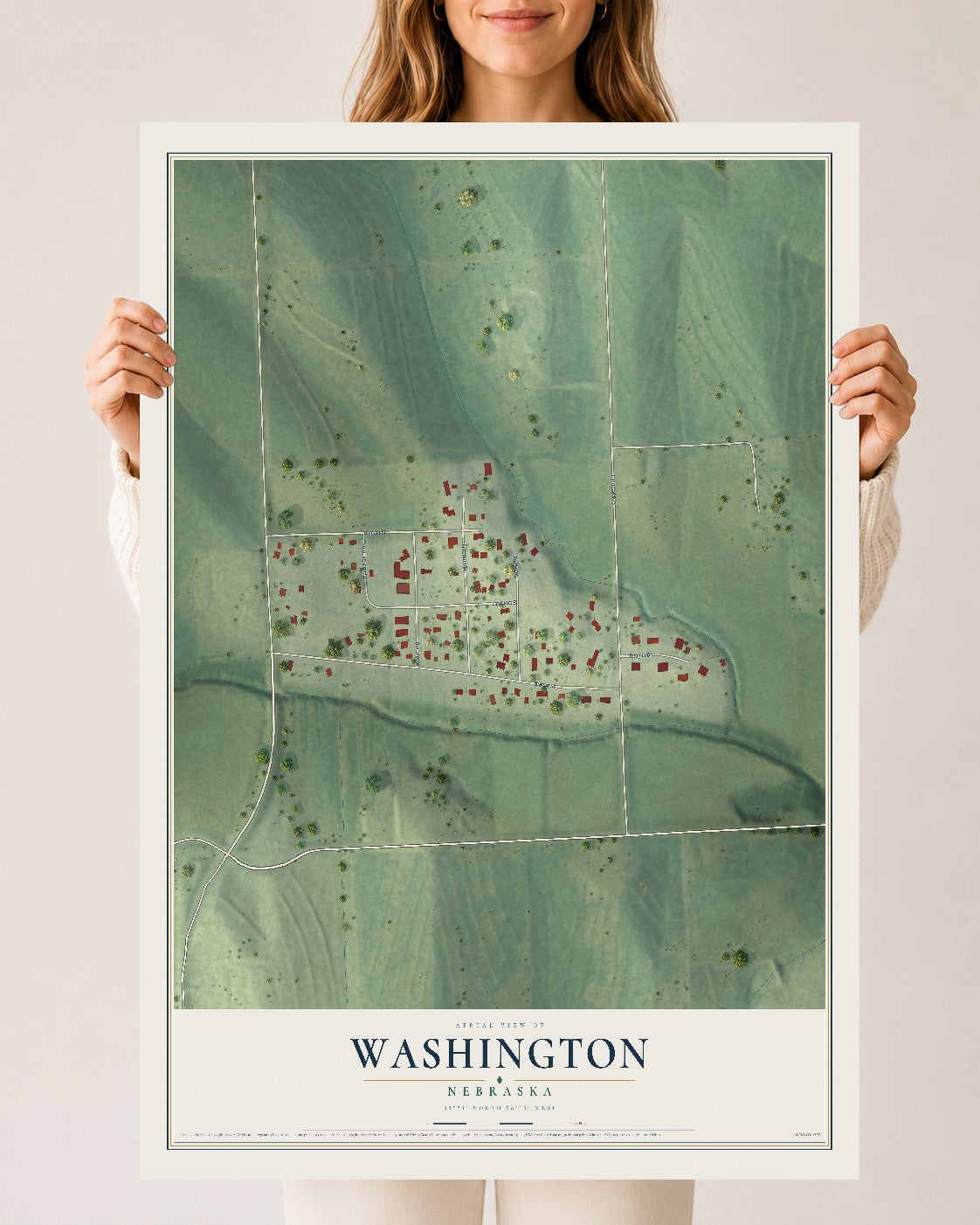 Map of Washington, Nebraska, 24 x 36 inch unframed archival matte print