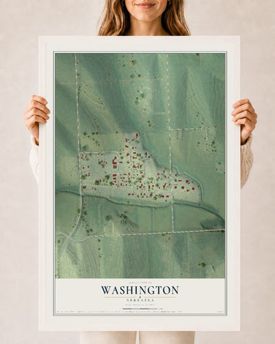 Map of Washington, Nebraska, 24 x 36 inch print in a white wood frame