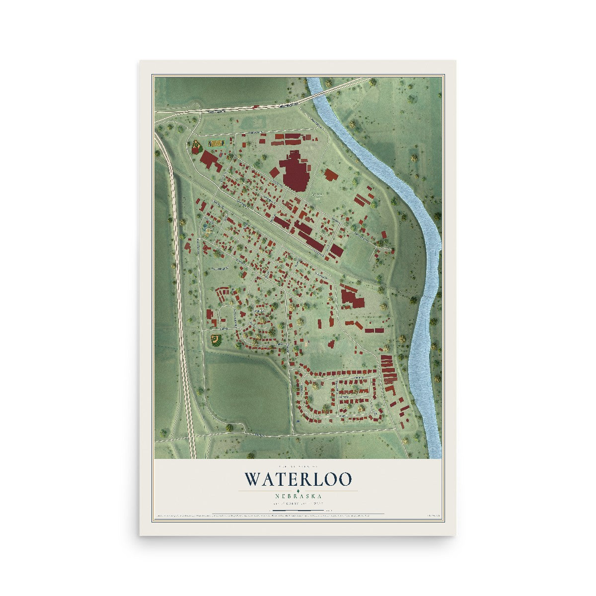 Map of Waterloo, Nebraska, 12 x 18 inch unframed archival matte print