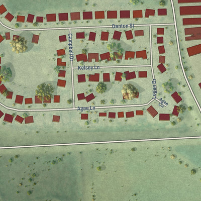 Second close-up of the map of Waterloo, Nebraska print showing more streets and buildings