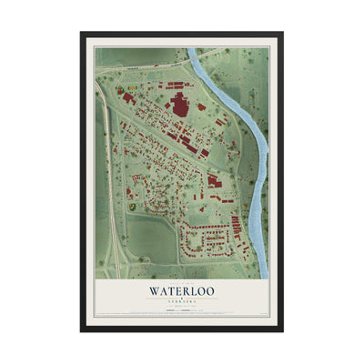 Map of Waterloo, Nebraska, 12 x 18 inch print in a black wood frame
