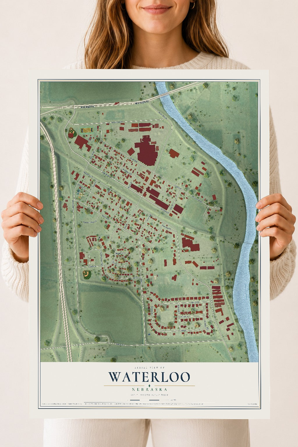 Map of Waterloo, Nebraska, 18 x 24 inch unframed archival matte print