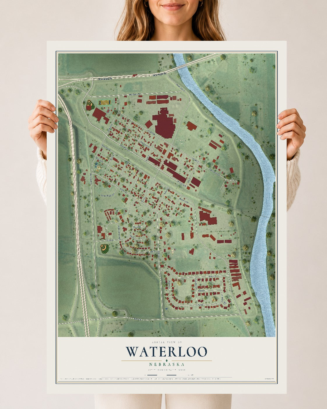 Map of Waterloo, Nebraska, 24 x 36 inch unframed archival matte print