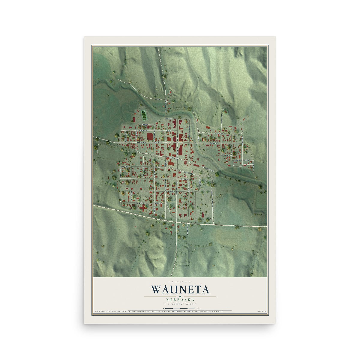 Map of Wauneta, Nebraska, 12 x 18 inch unframed archival matte print