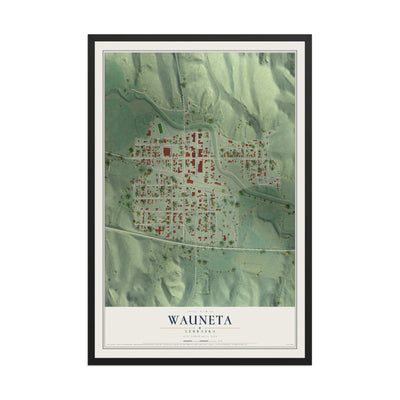 Map of Wauneta, Nebraska, 12 x 18 inch print in a black wood frame