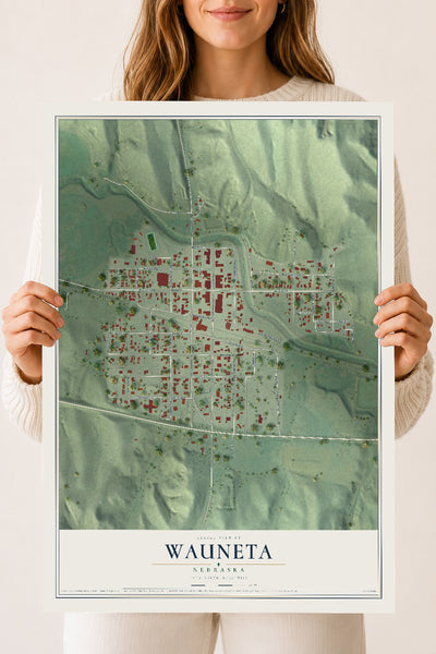 Map of Wauneta, Nebraska, 18 x 24 inch unframed archival matte print