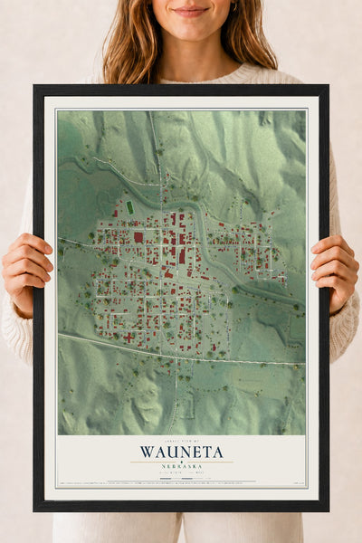 Map of Wauneta, Nebraska, 18 x 24 inch print in a black wood frame