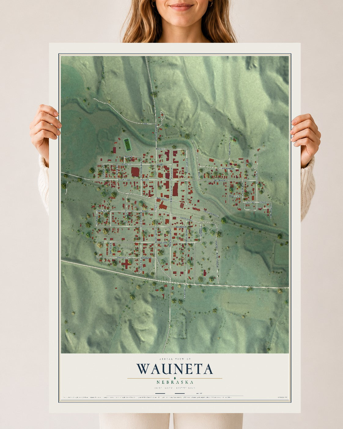 Map of Wauneta, Nebraska, 24 x 36 inch unframed archival matte print
