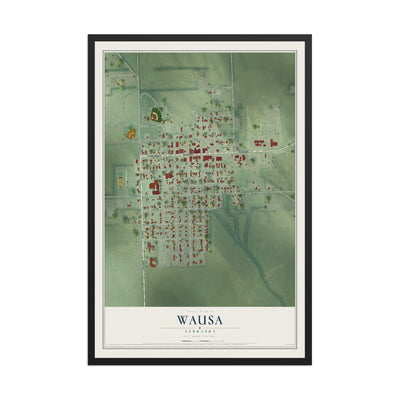 Map of Wausa, Nebraska, 12 x 18 inch print in a black wood frame