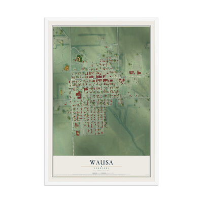 Map of Wausa, Nebraska, 12 x 18 inch print in a white wood frame